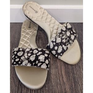 Birdies The Sparrow Black And Silver Calf Fur Slides Size 8